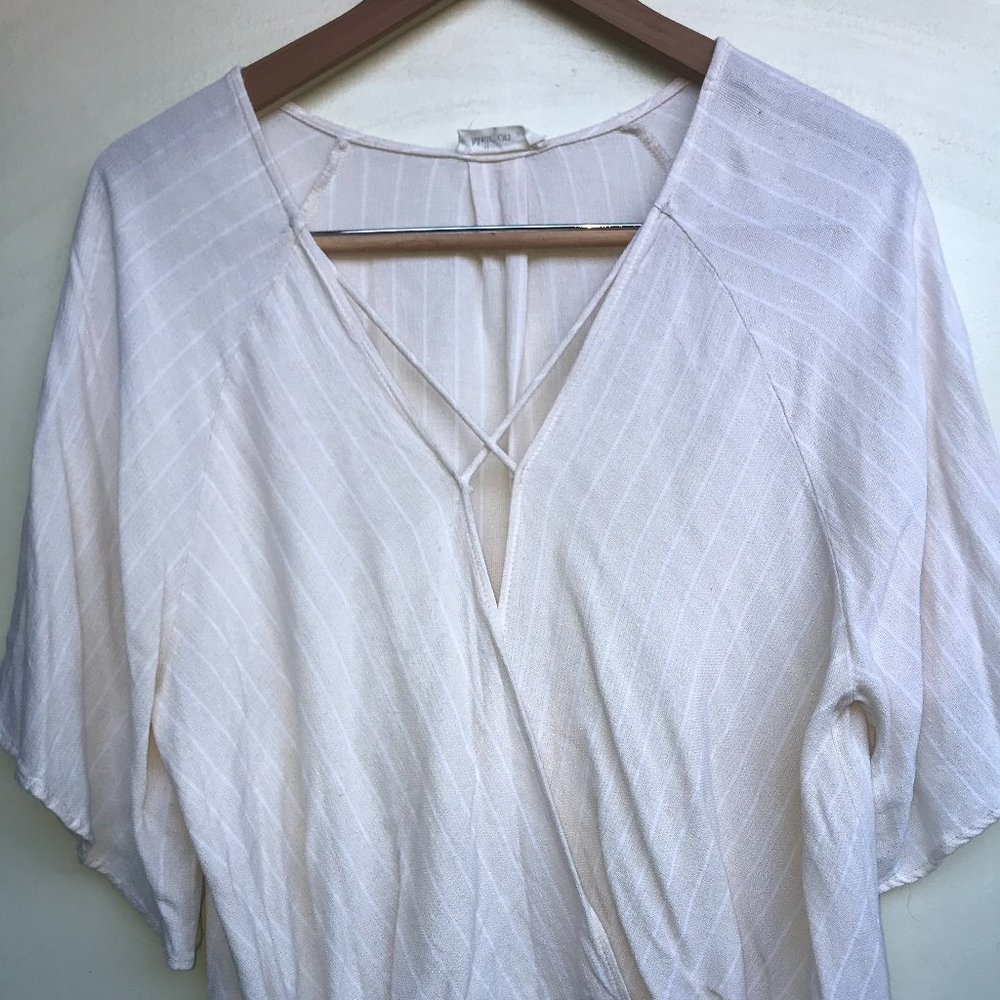 Flowy Peach & White Stripped Open Front Shirt Size Large